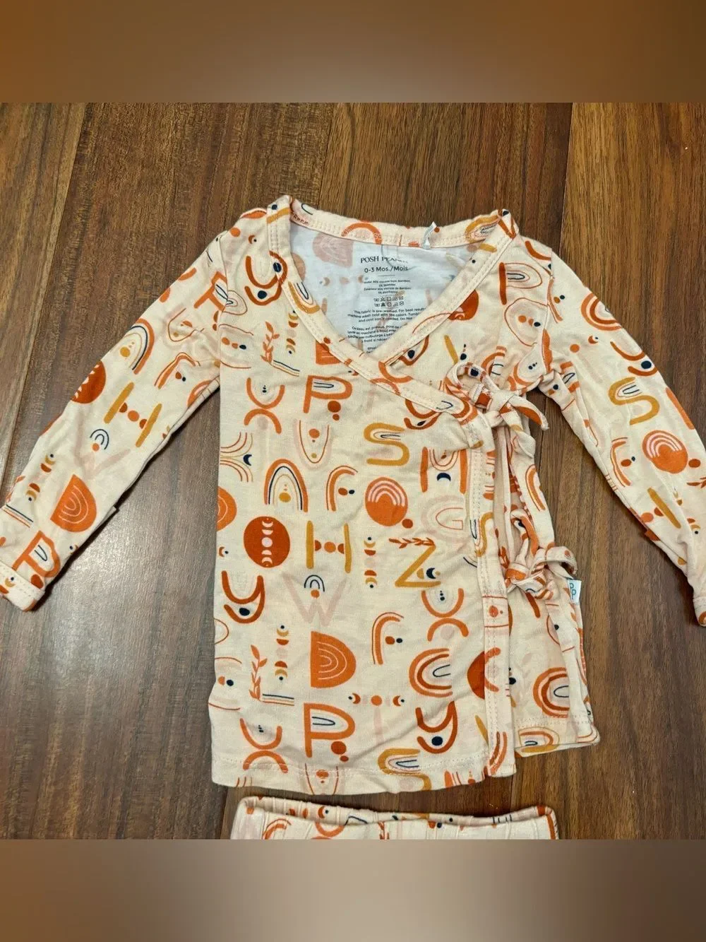 Posh Peanut Alphabet Medley Orange kimono top and footed bottoms